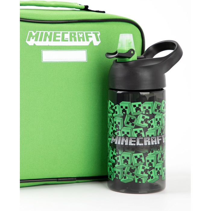 Набір ланч Minecraft Creeper: ланчбокс, пляшка та контейнер для перекусу. Ідеальний подарунок для хлопчиків-геймерів. Темно-зелений.