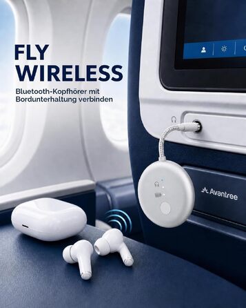 Bluetooth-адаптер для літака Avantree SoundJet R1 для AirPods та бездротових навушників, сріблястий, 25 год роботи