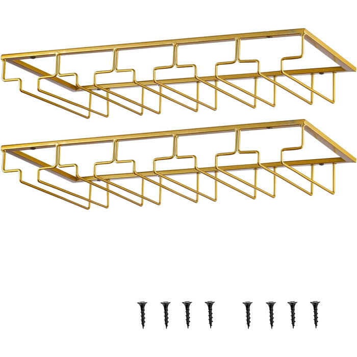 Тримач для келихів YunNasi (2 шт.) - 5 рядів, металевий, для підвішування під шафу, золотий