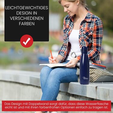 Термос-пляшка з нержавіючої сталі Otto Koning - двостінна вакуумна ізольована термопляшка. Зберігає напої холодними до 24 годин та гарячими до 12 годин. Безпечна, BPA-free (Морська синя, 500 мл)