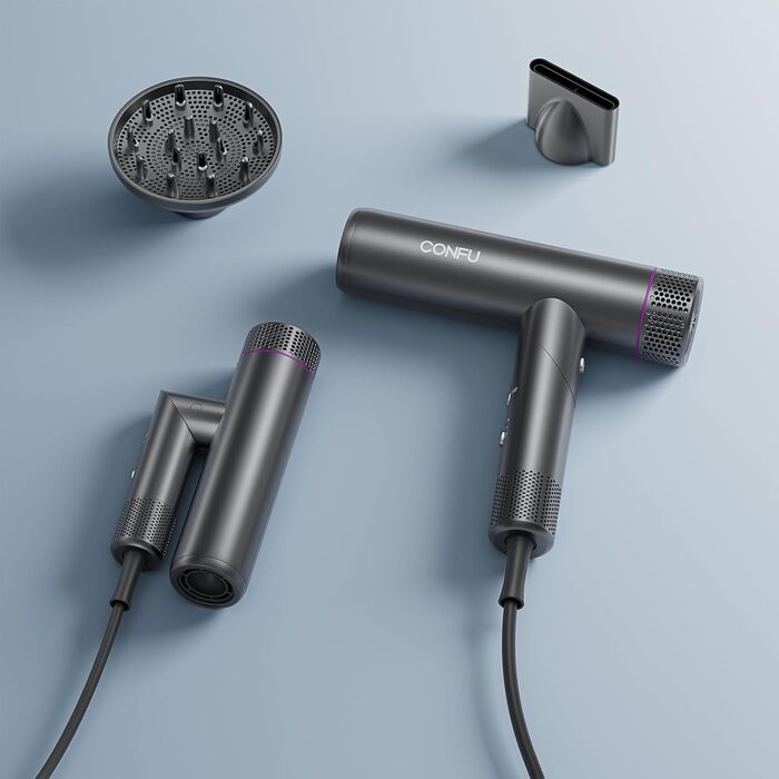 CONFU Professional Ionic Hair Dryer - 1700W Foldable Salon Hair Dryer with Diffuser & Styling Nozzle - Quiet, Long Cord for Home, Salon & Travel