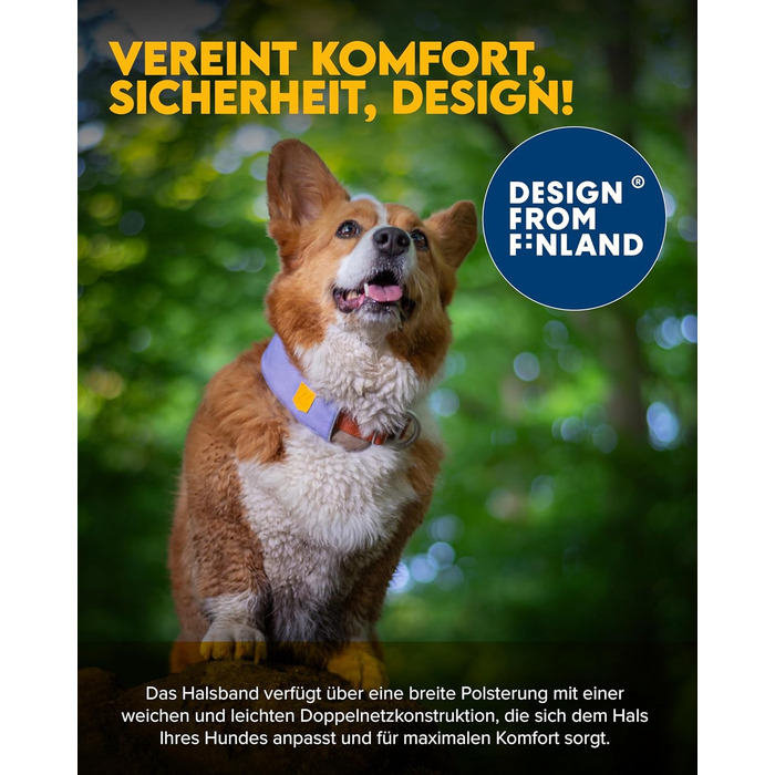 Нашийник для собак середнього розміру Woolly Wolf Alpha 360, колір Гляцієрово-зелений - екологічний, світловідбиваючий, для підвищеної безпеки при поганій видимості (L)