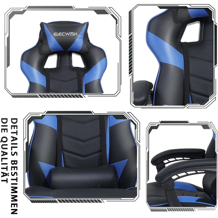 Геймерське крісло Fullwatt Racing з масажем, підставкою для ніг та регульованою спинкою (90-150°) - Сіро-чорне, PU шкіра, для дорослих