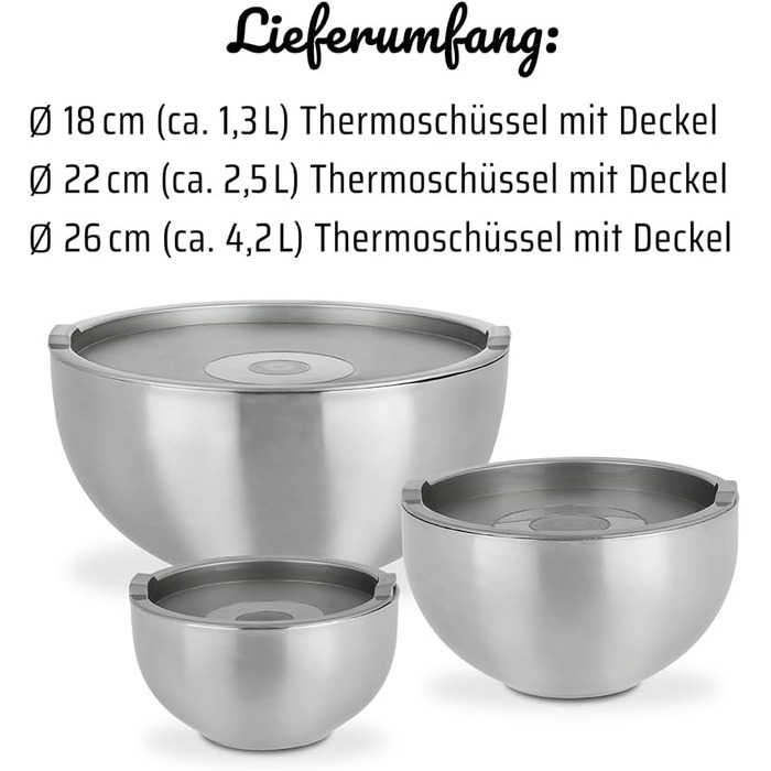 GSW 824019 Thermoset with Plastic Lid, 6-Piece, Stainless Steel, Silver, 26 cm, 6 Units