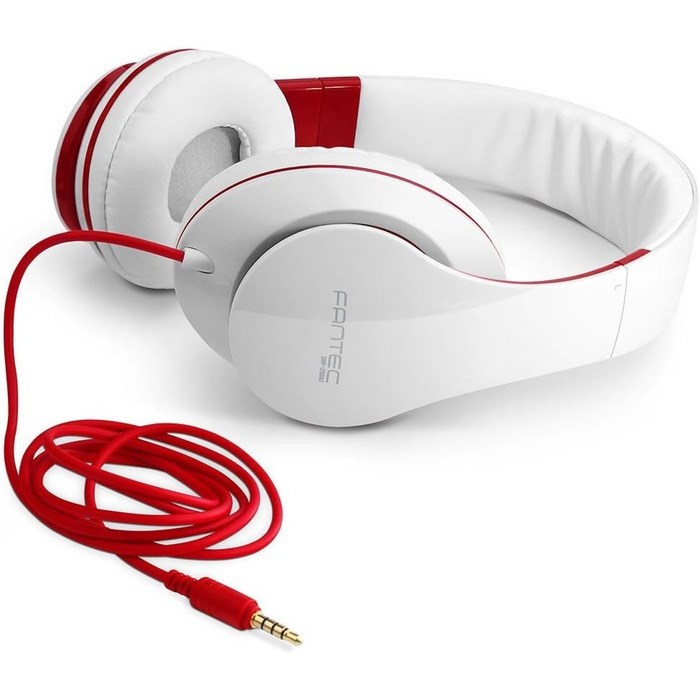 Навушники FANTEC SHP-250AJ Stereo HiFi, білий/червоний, без мікрофона