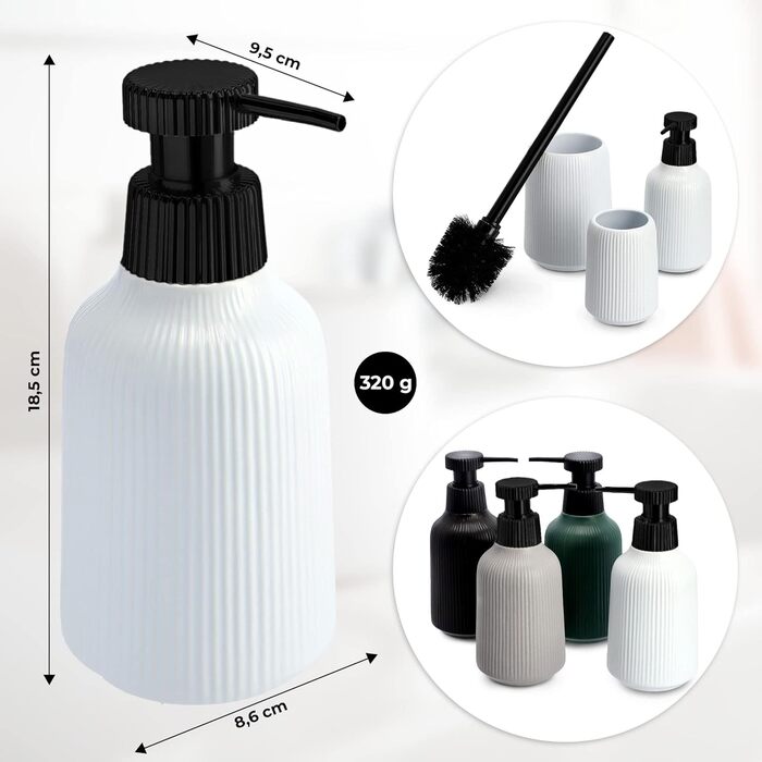 KADAX Bathroom Accessories Set, Modern Bathroom Accessories, Ceramic Bathroom Accessories, Bathroom Accessories (White: Toothbrush Holder, Soap Dispenser, Toilet Brush) (White - Soap Dispenser, Toilet Brush, 2)