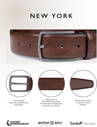 Чоловічий ремінь FENIX NEW YORK Toffee Brown (100 см), ширина 35 мм, екологічний матеріал, регульований розмір, гіпоалергенна пряжка, для костюмів та джинсів