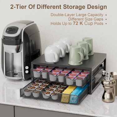 Органайзер для кавових капсул K-Cup на стійку, дерев'яний, 3 висувні ящики, для дому, кухні, офісу (Чорний)