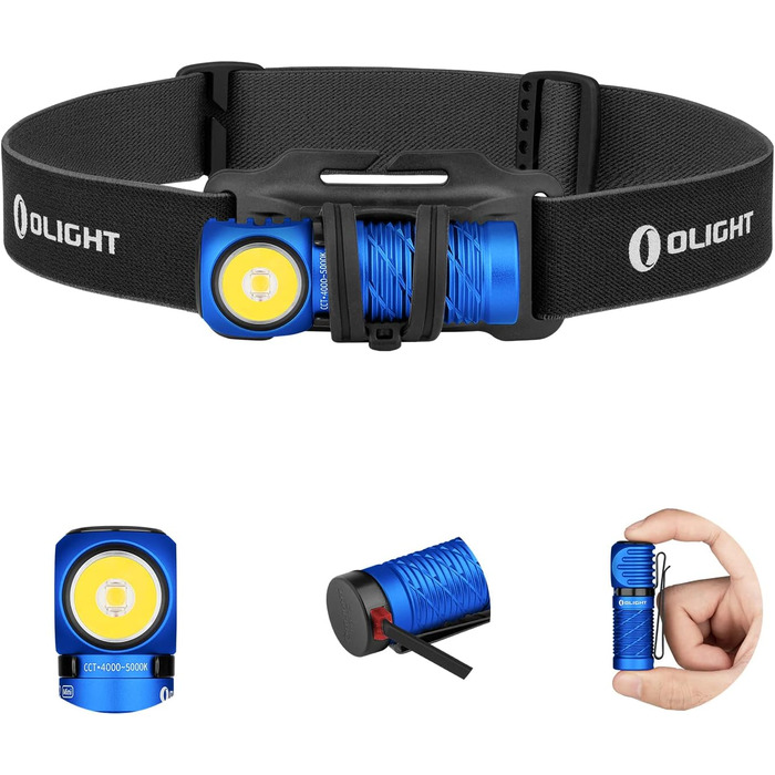 OLIGHT Perun 2 Mini LED Headlamp 1100 Lumens 150 Meters, USB Rechargeable EDC Flashlight with Red Light, 5 Light Modes Waterproof Headlamp with Headband for Camping, Emergencies (Blue, Cold White)
