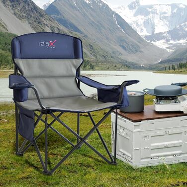 Крісло для кемпінгу складне RELAX FIELD 200KG з підстаканником та сумкою-холодильником, блакитне, 2 шт.