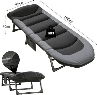 Розкладне ліжко-спальник для кемпінгу з матрацом, регульована спинка, ліжко-карп, ліжко для відпочинку на природі XXL, 65x190x30 см, односпальне розкладне ліжко для гостей, 1 шт.