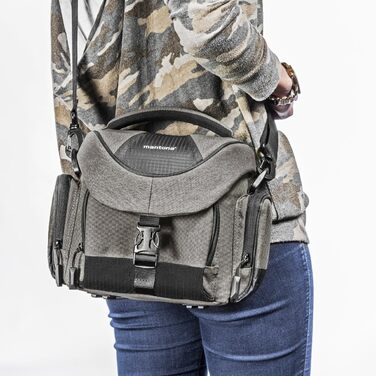Сумка для камери Mantona Premium: підходить для DSLR та DSLM камер з об'єктивом (з захистом від пилу, м'яким плечовим ременем, застібкою-кліпсою, регульованим внутрішнім відділенням) тауп L Тауп