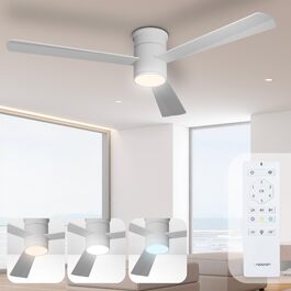 Стеляний вентилятор Noaton® Fornax Weiß з підсвічуванням, діаметр 132 см, DC мотор 40 Вт, диммований LED модуль 22 Вт, 3 колірні температури, пульт дистанційного керування, таймер, повітряний потік до 185 м³/хв (Zoya WW)