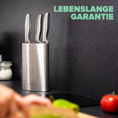 Coninx Knife Block without knives - Knife block with brush insert - Knife Block in Silver - Universal empty knife block stainless steel - Empty knife holder - Suitable for all kitchen knives