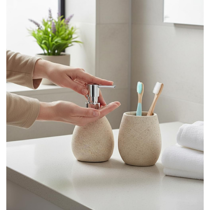 Набір аксесуарів для ванної кімнати бежевого кольору, 3 предмети, сучасний дизайн