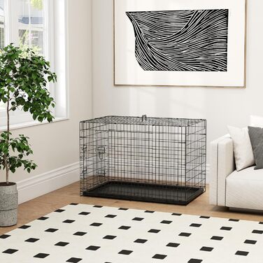 Клітка для собак PawHut з замком, подушкою та столиком, 80x56x63 см (чорний)