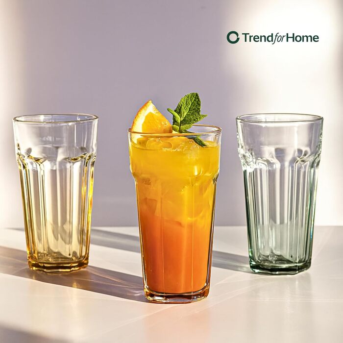 Бокали для коктейлів XXL Caipirinha Highball 630 мл, набір 6 шт. Alva – скляні стакани для лонг дринків, соку, кави, без свинцю, для мийки посуду, ефект акварелі