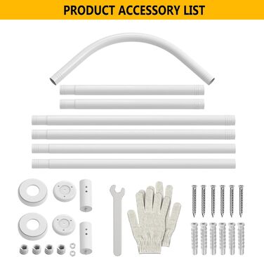 Штанга для душу L-подібна, регульована, 75-170 см, нержавіюча сталь, чорна, з кільцями для душу, для ванної кімнати, ванни, роздягальні (L-подібна_біла, 122x190 см)