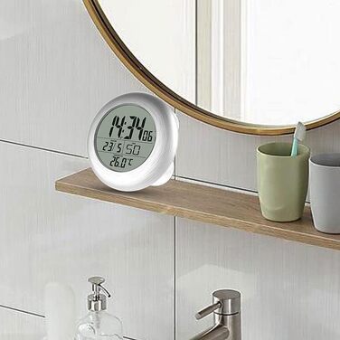 infactory Bathroom Radio Clock: Digital Bathroom Radio Wall Clock with Thermometer, Aluminum, Suction Cups, IP24 (Bathroom Radio Clock Digital, Clock, Gift Ideas)
