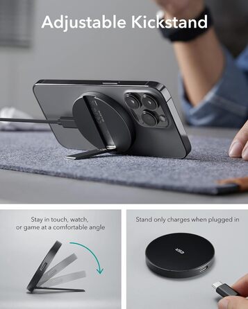 Бездротовий зарядний пристрій ESR MagSafe з підставкою для iPhone 17/16/16 Pro/16 Pro Max/15/14/13, AirPods 4/3/2 Pro, білий (без адаптера живлення)