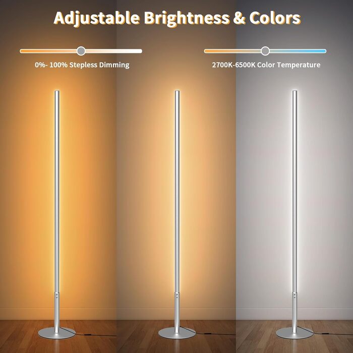 LED торшер Fortand з димуванням, пульт, 147 см. Сучасний торшер для вітальні та спальні. Регулювання кольору та яскравості 2700K-6500K