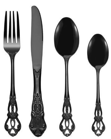 Набір столових приборів Retro на 6 осіб, 24 предмети, нержавіюча сталь, чорний, антикварний бароковий стиль