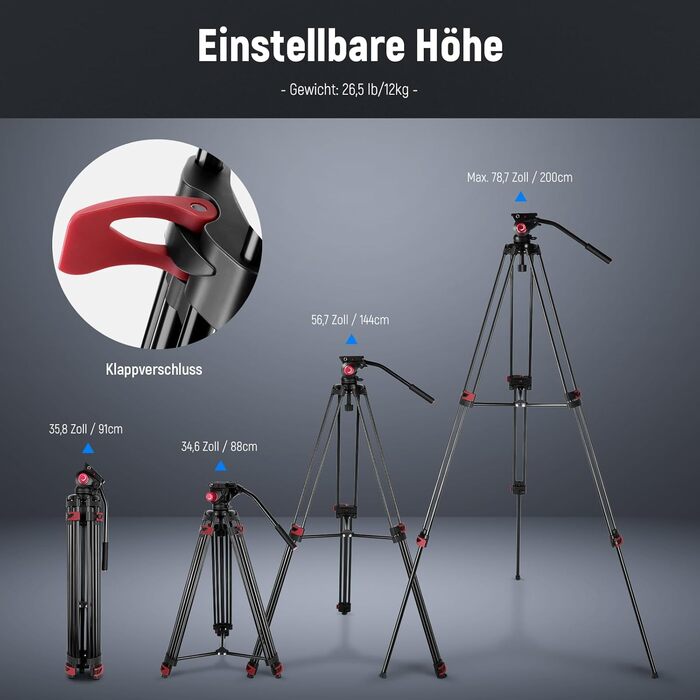 Штатив для камери NEEWER 79' з кульковою головкою 360°, міцний штатив з алюмінію для відео та фото, сумісний з Canon, Nikon, Sony та іншими DSLR камерами та відеокамерами, максимальне навантаження 8 кг, з QR-пластиною та серветкою для чищення
