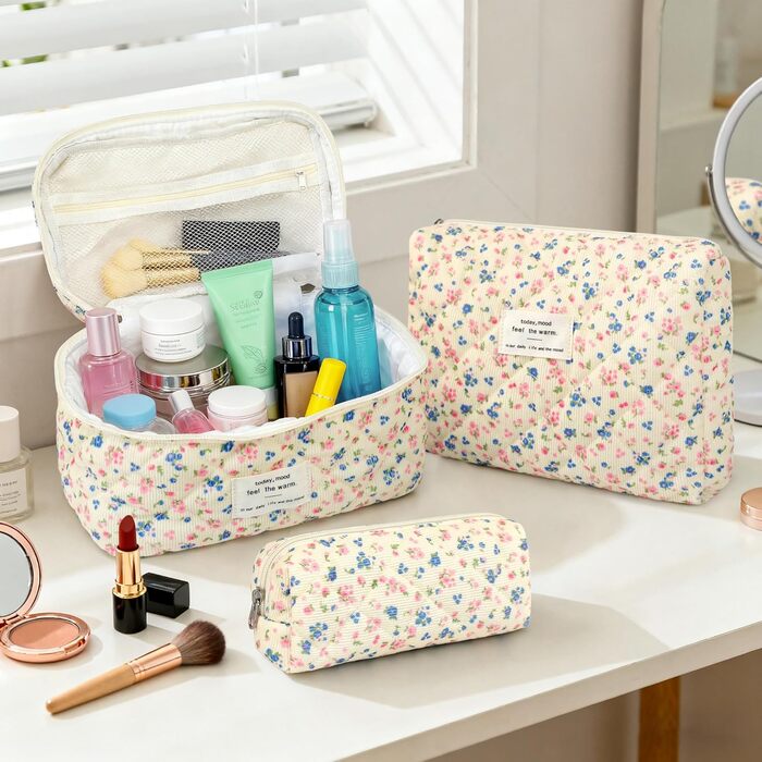 Набір косметичок для жінок: 3 шт. для макіяжу, подорожей та повсякденного використання. Великі косметички для дівчат та жінок