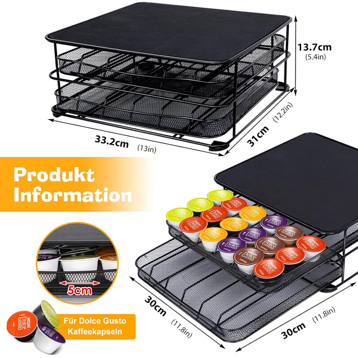 2-Tier Dolce Gusto Capsule Organizer - Holds 72 Capsules - Non-Slip Coffee Capsule Holder & Dispenser