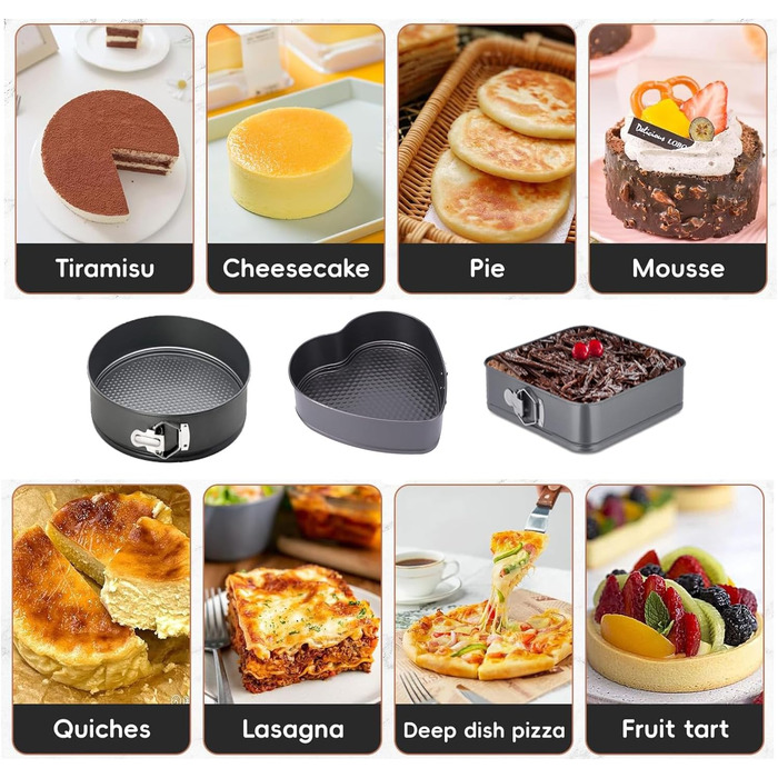 Набір форм для випічки Springform Set Eozfly, антипригарне покриття, BPA-Free, знімний дно, 20/22/24 см