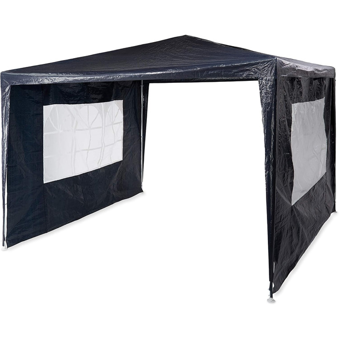 Relaxdays Gazebo 3x3 m, 2 Side Panels, Metal Frame, PE Fabric, Windows, Festival Party Tent, Enclosed, Blue