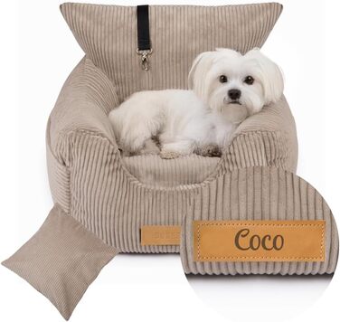 Автоматичний лежак для собак у машину з іменем, бежевий, 60x60x30 см