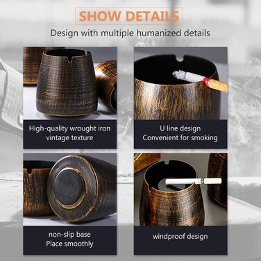 Стакан для сигарет з кришкою, нержавіюча сталь, для дому та вулиці, середній розмір