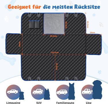 Водонепроникний килимок для собак у машину з боковинами та сіткою, захист для заднього сидіння, ремені безпеки та захист багажника, чорний/сірий