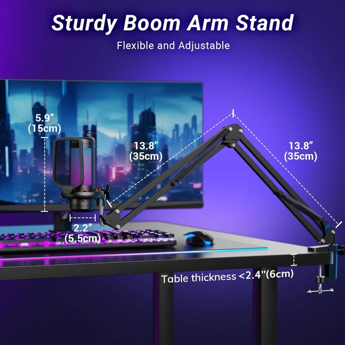 Мікрофон геймерський TONOR TC310 USB для ПК, PS4/5 з RGB підсвіткою та тримачем
