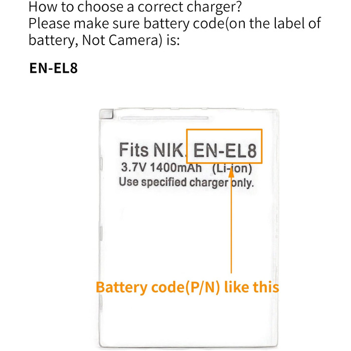 Зарядний пристрій EN-EL8 USB для камер Nikon Coolpix S52c, P1, P2, S1, S2, S3, S5, S50, S50c, S51, S51c, S52, S6, S7, S7c, S8, S9