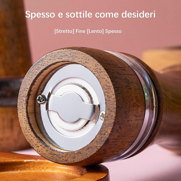 Двосекційна дерев'яна мельниця для солі та перцю з регульованим керамічним жорном та акриловим вікном, велика для перцю, морської солі та спецій