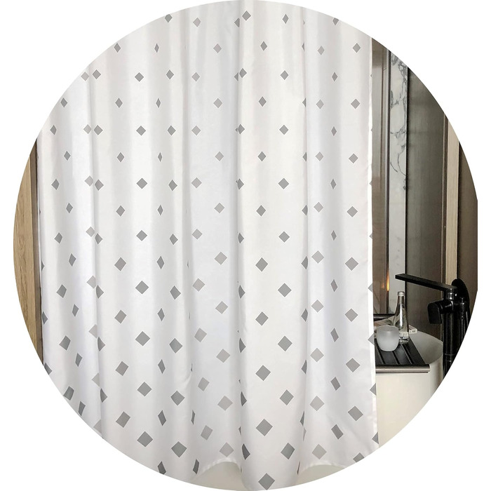 Штора для душу YOUNG DA текстильна біло-сіра з малюнком 