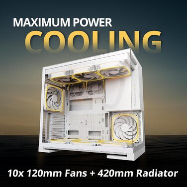 Корпус для ПК Geometric Future M5 з темнованим склом, Mid Tower, E-ATX/ATX, для геймінгу, сталь 1.2mm, Type C, без інструментів, підтримка радіатора 360/420, двокамерний, GEO-M5-BNY (білий, скляна версія з 5 вентиляторами 140x140)