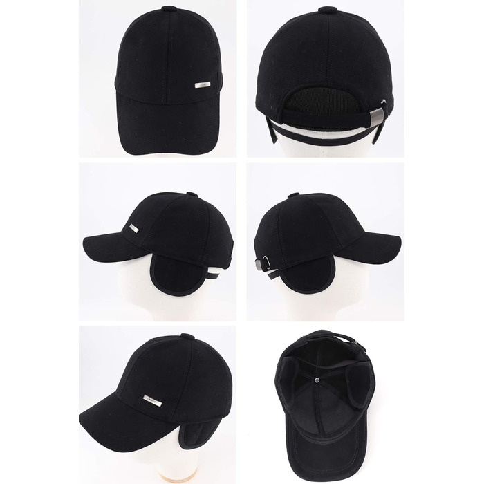 Зимова шапка-кепка Gisdanchz 22-23 з навушниками та металевою застібкою, 56-60 см, чорна