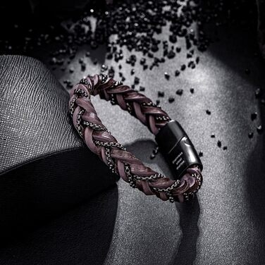 Чоловічий шкіряний браслет преміум-класу з магнітною застібкою з нержавіючої сталі, коричневий (20 см)