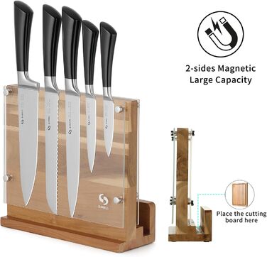 SANHUI Natural Acacia Wood Knife Block, Elegant and Practical Double-Sided Magnetic Knife Holder, Convenient and Durable, Perfect for Kitchen Knife Display