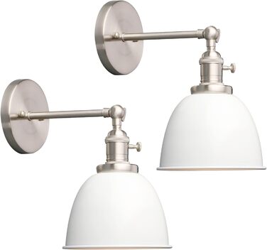 Phansthy 2 Pack Wall Sconce with Metal Shade Wall Lamp Industrial Design, Indoor Vintage Loft Wall Lamp E27 max. 40W for Living Room Bedroom Office Kitchen Hallway (White)