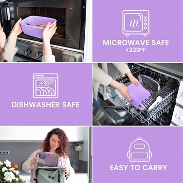 Ланчбокс Bugucat 2000 мл (2 шт.) - чорний та рожевий, з відділеннями, для дорослих та дітей, з виделкою