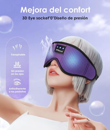 Маска для сну з навушниками TPfocus для бічних сновців Bluetooth, миюча, блокує світло, з мікрофоном, фіолетова