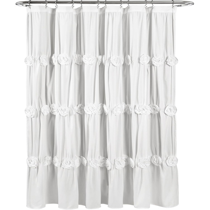 Штора для душу Lush Decor Darla з рюшами та квітковим малюнком, поліестер, біла, 183x183 см