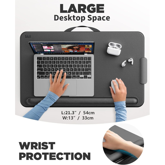 Підставка для ноутбука SAIJI з підставкою для зап'ястя та відділенням для телефону, для роботи в ліжку/на дивані, чорна