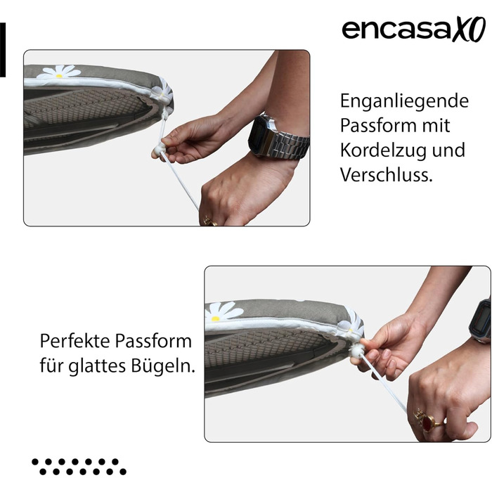 Чохол для прасувального столу Encasa XO з фетровою підкладкою та кордуванням (112x34 см), світловідбиваючий, з принтом широких зелених листя