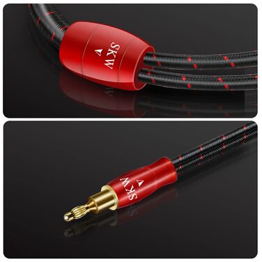 Комплект акустичних кабелів SKW 2м (пара), 14 AWG OFC мідь, екрановані, з позолоченими банановими та гвинтковими роз'ємами, у бавовняному обплетенні, червоні