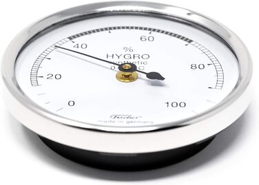 Fischer 150CR - Synthetic Hygrometer - 68mm Humidity Meter with chrome-colored plastic housing. Made in Germany